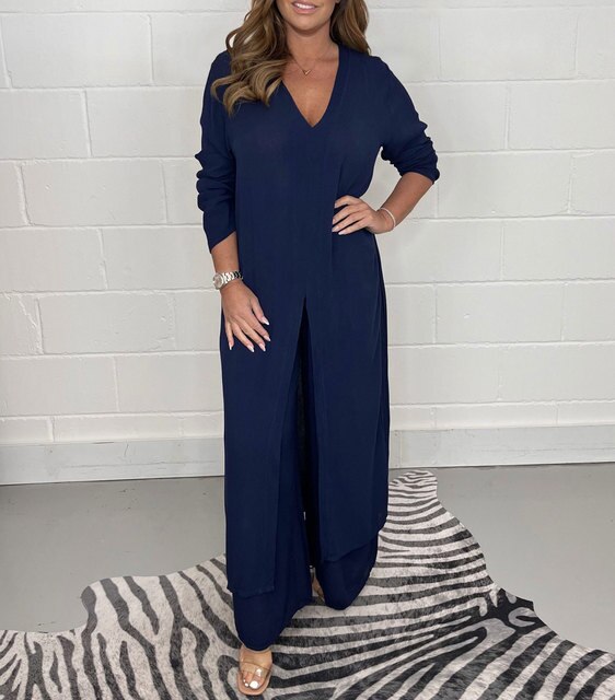 Levoire | Ensemble À Deux Pièces Costume Élégant Pour Femmes Bleu foncé