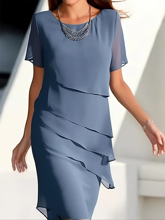 Levoire | Robe Népalais À Manches Courtes Et Col Rond Pour Femmes Bleu
