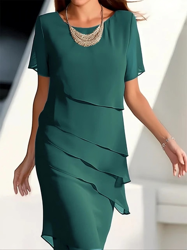 Levoire | Robe Népalais À Manches Courtes Et Col Rond Pour Femmes Vert