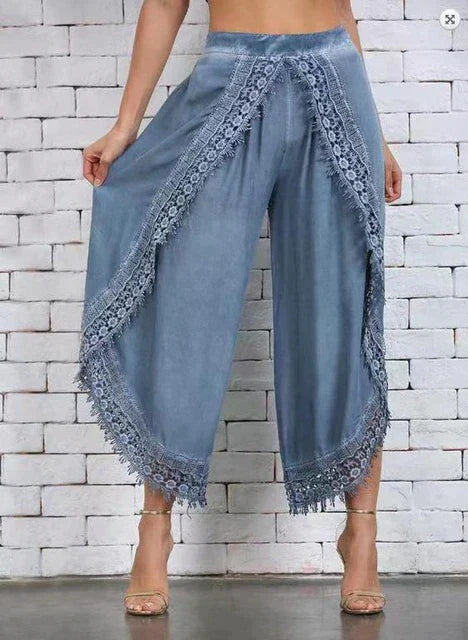 Levoire | Pantalons En Dentelle Pour Femmes Bleu