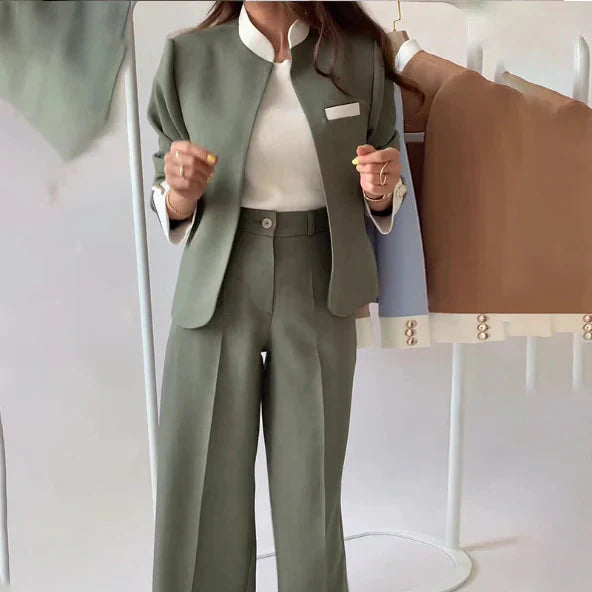 Levoire | Taille Haute Jambes Larges Ensemble Deux Pièces Blazer Et Pantalon Vert