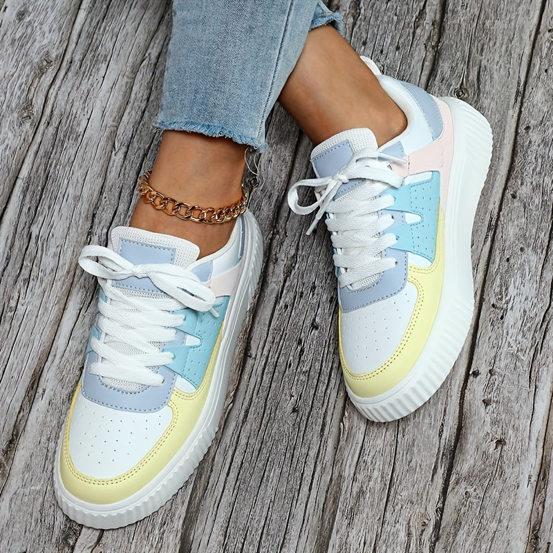 Levoire | Chaussures De Skate À Lacets En Bloc De Couleur Sneakers De Loisirs Blanc Bleu
