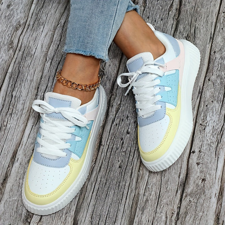 Levoire | Chaussures De Skate À Lacets En Bloc De Couleur Sneakers De Loisirs Blanc Bleu