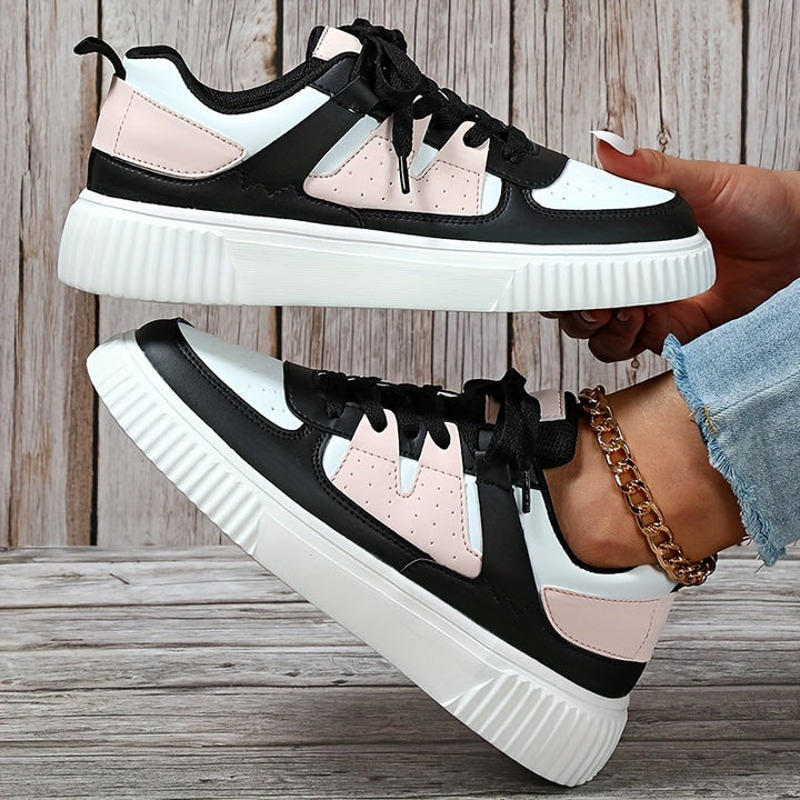 Levoire | Chaussures De Skate À Lacets En Bloc De Couleur Sneakers De Loisirs Noir Rose