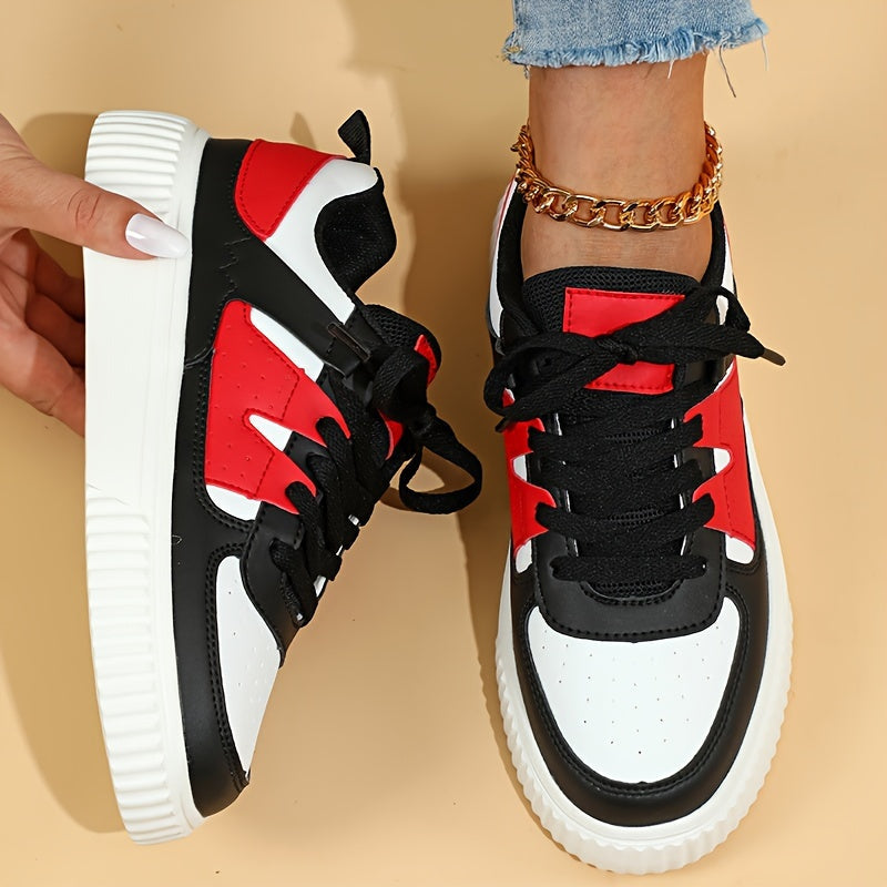 Levoire | Chaussures De Skate À Lacets En Bloc De Couleur Sneakers De Loisirs Noir Rouge