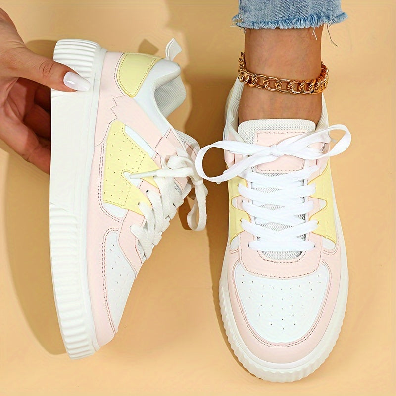 Levoire | Chaussures De Skate À Lacets En Bloc De Couleur Sneakers De Loisirs Blanc Rose