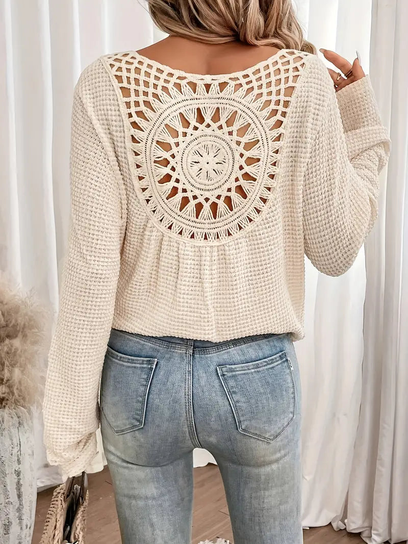 Levoire | Décontracté Crocheté Blouse Boho Femme Manches Longues Tops Pêche