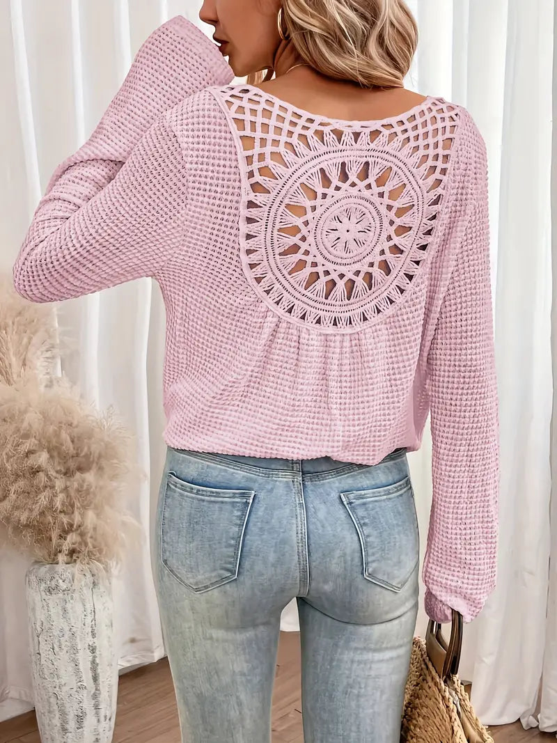 Levoire | Décontracté Crocheté Blouse Boho Femme Manches Longues Tops Rouge vif