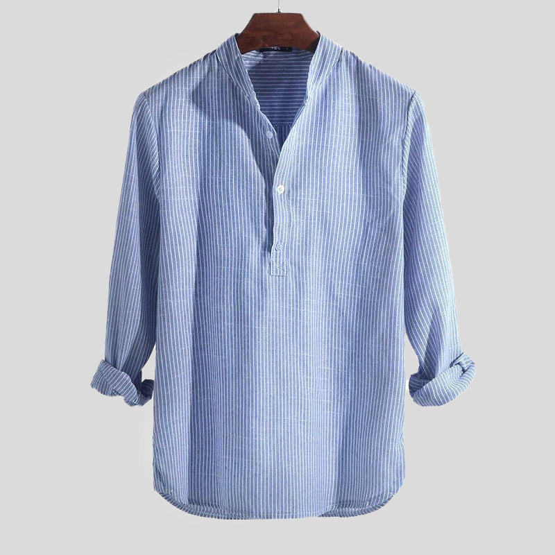 Levoire | Chemise À Manches Longues Rayée Pour Homme Bleu