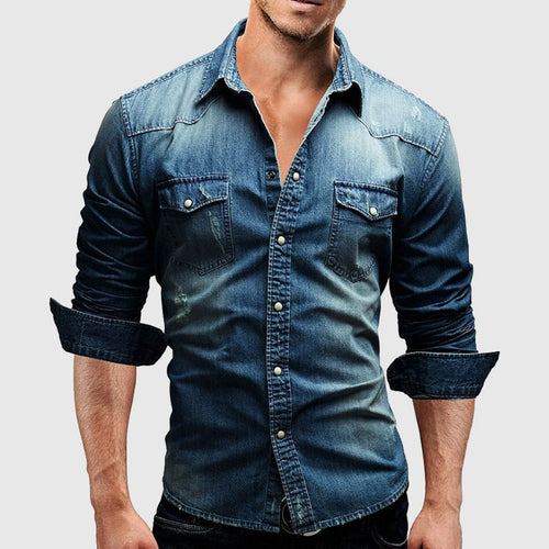 Levoire | Chemise En Jean À Manches Longues Pour Homme Avec Fermeture À Boutons