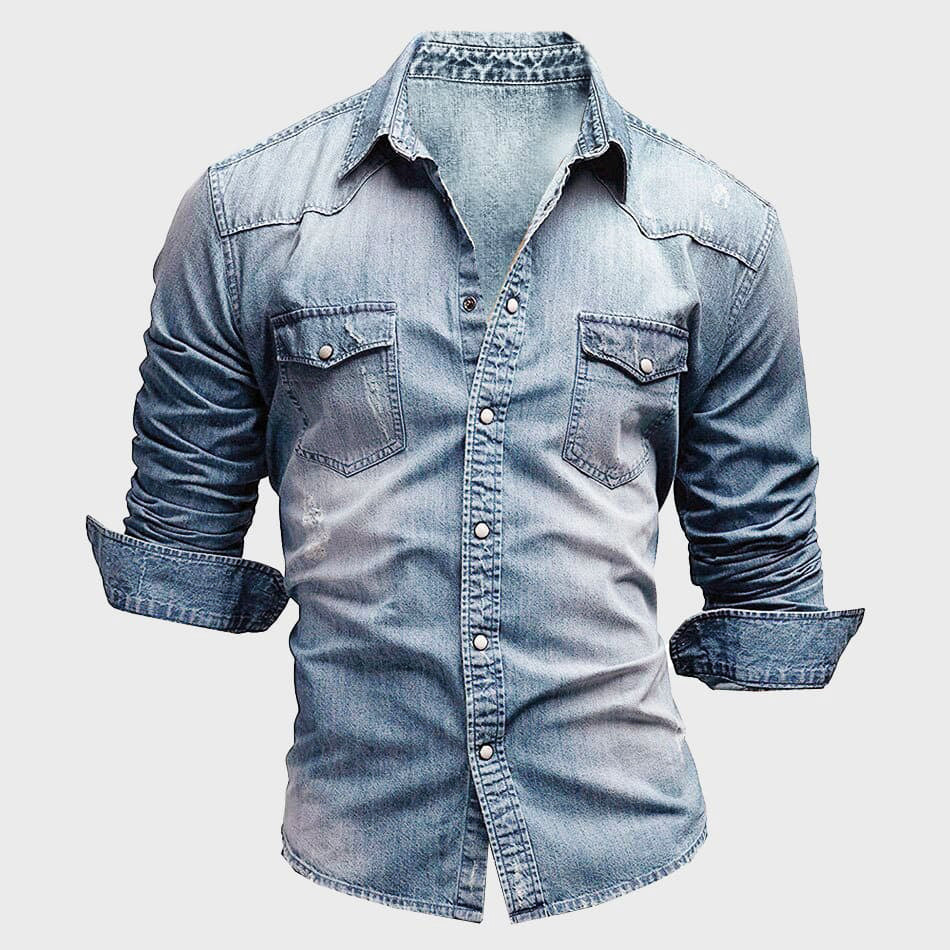 Levoire | Chemise En Jean À Manches Longues Pour Homme Avec Fermeture À Boutons Bleu ciel