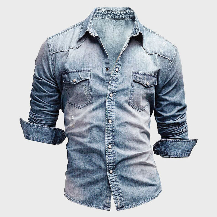 Levoire | Chemise En Jean À Manches Longues Pour Homme Avec Fermeture À Boutons Bleu ciel