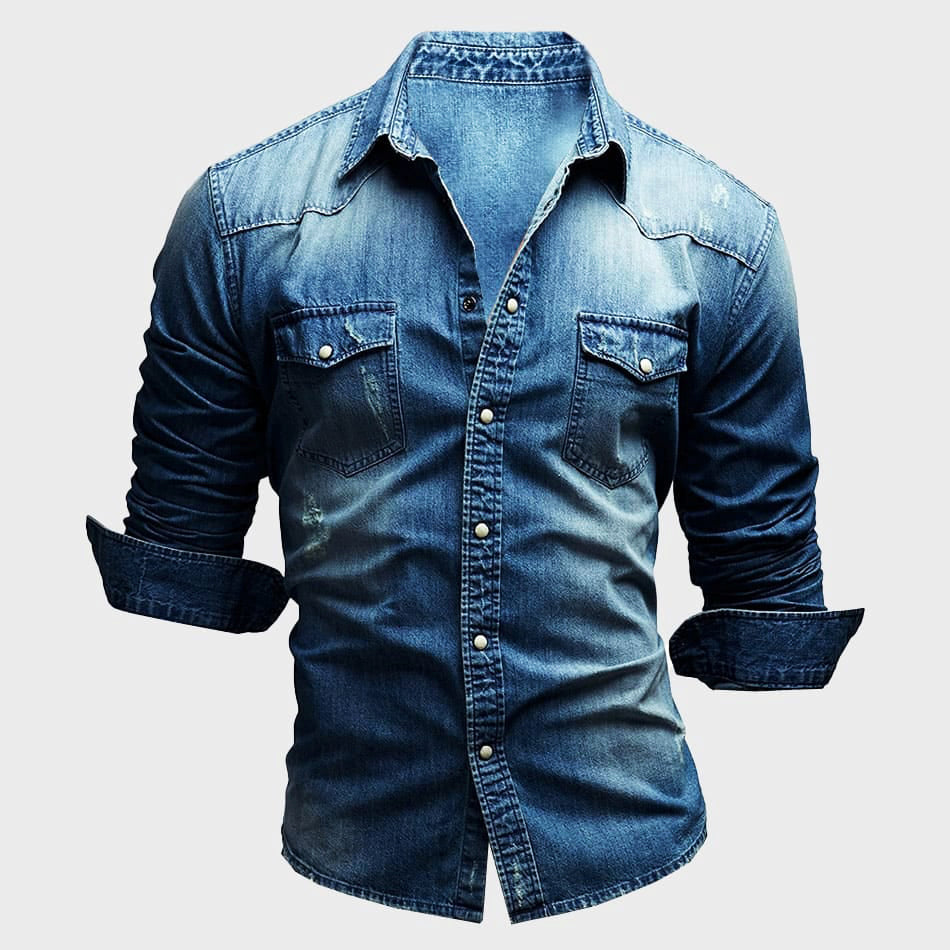 Levoire | Chemise En Jean À Manches Longues Pour Homme Avec Fermeture À Boutons Bleu foncé