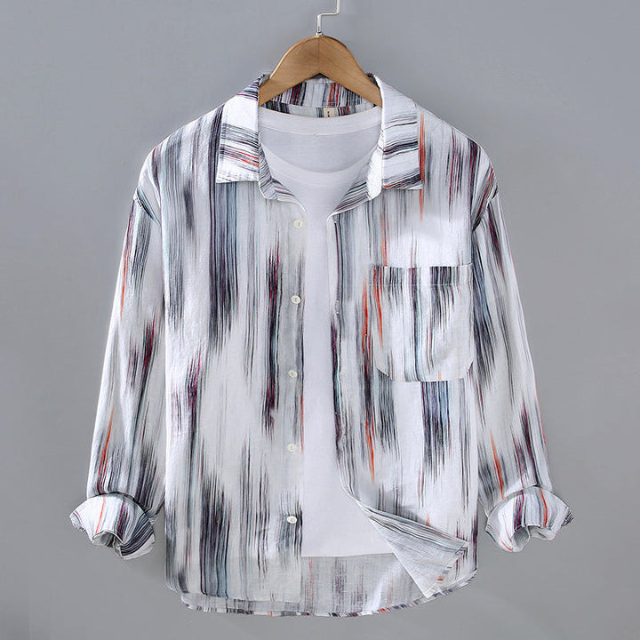Levoire | Chemise En Lin Pour Hommes Avec Imprimé Abstrait Blanc