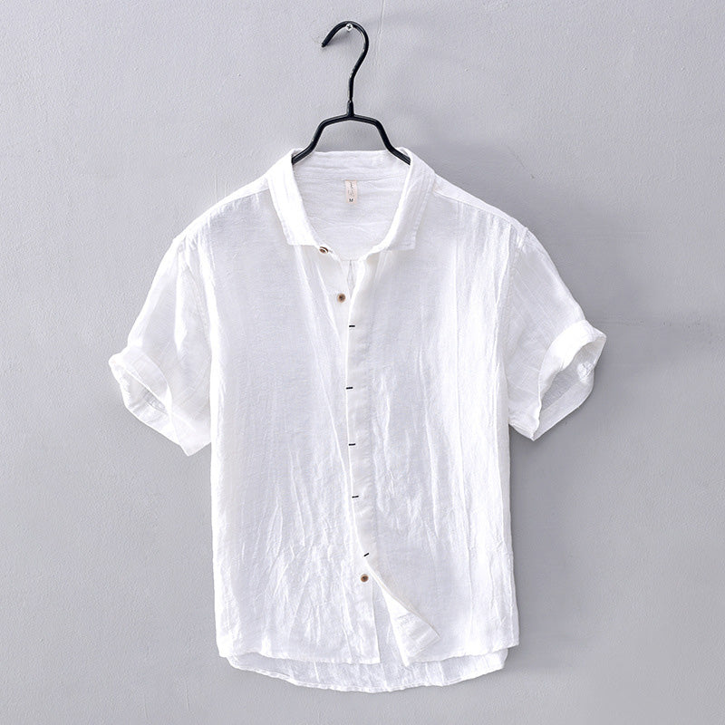 Levoire | Chemise À Manches Courtes Pour Hommes Avec Col Montant Blanc