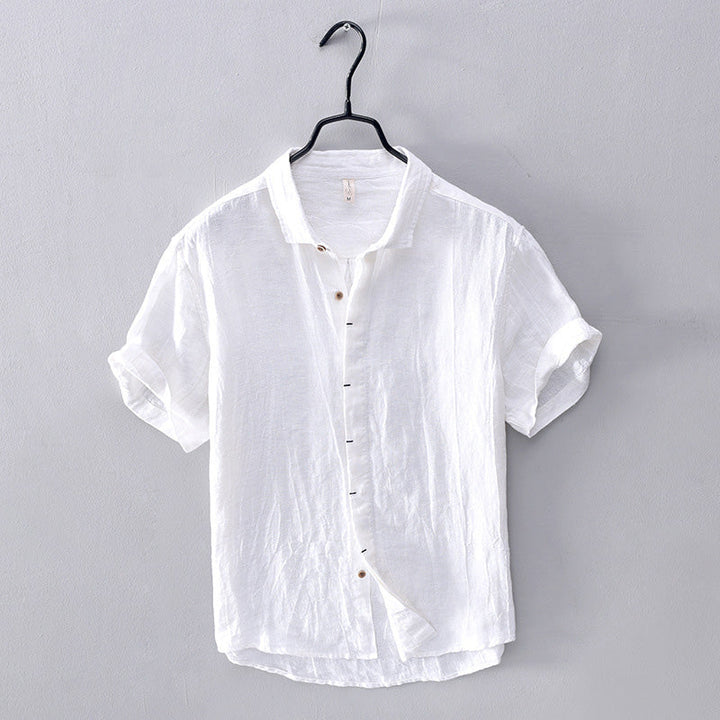 Levoire | Chemise À Manches Courtes Pour Hommes Avec Col Montant Blanc
