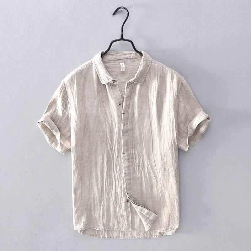 Levoire | Chemise À Manches Courtes Pour Hommes Avec Col Montant Beige