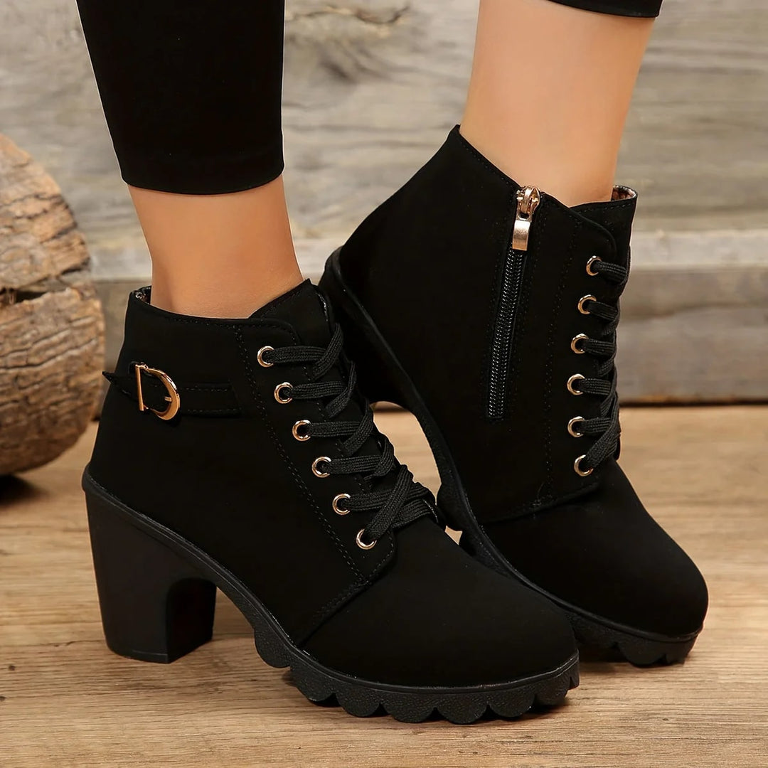 Levoire | Bottes Élégantes À Lacets Avec Talons Pour Femmes Noir