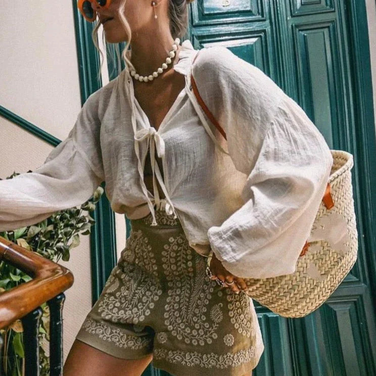 Levoire | Shorts En Lin Avec Broderie De Fleurs