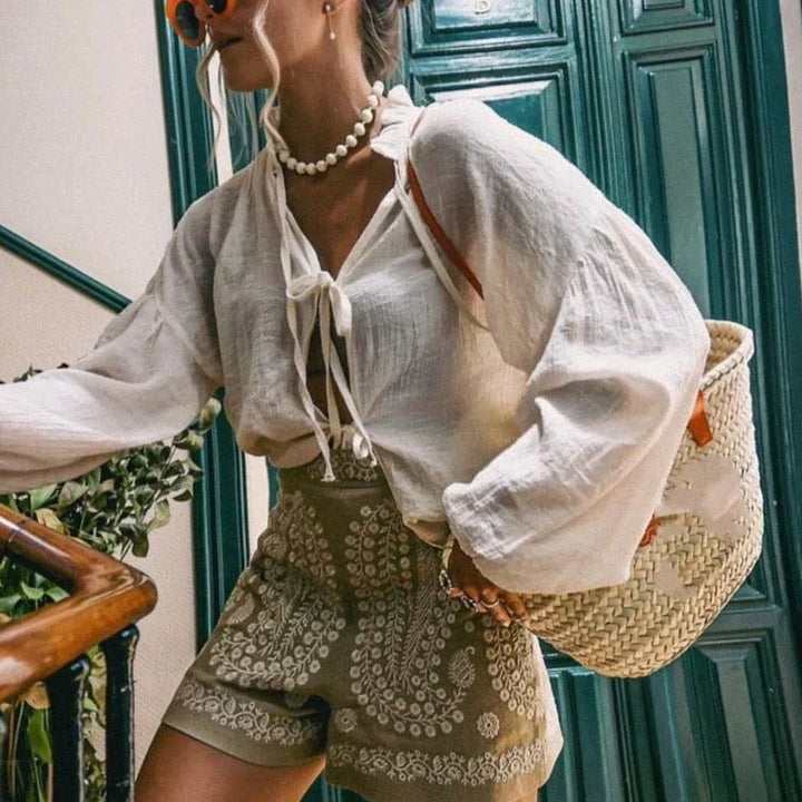 Levoire | Shorts En Lin Avec Broderie De Fleurs