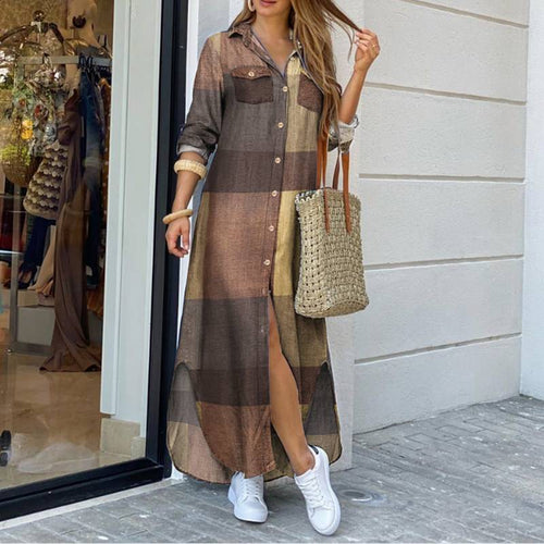 Levoire | Robe Chemise Longue À Carreaux Élégante Pour Femmes