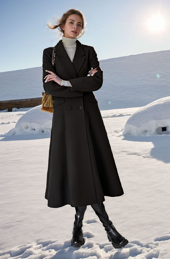 Levoire | Manteau Long Élégant À Double Bouton Pour Femmes Noir