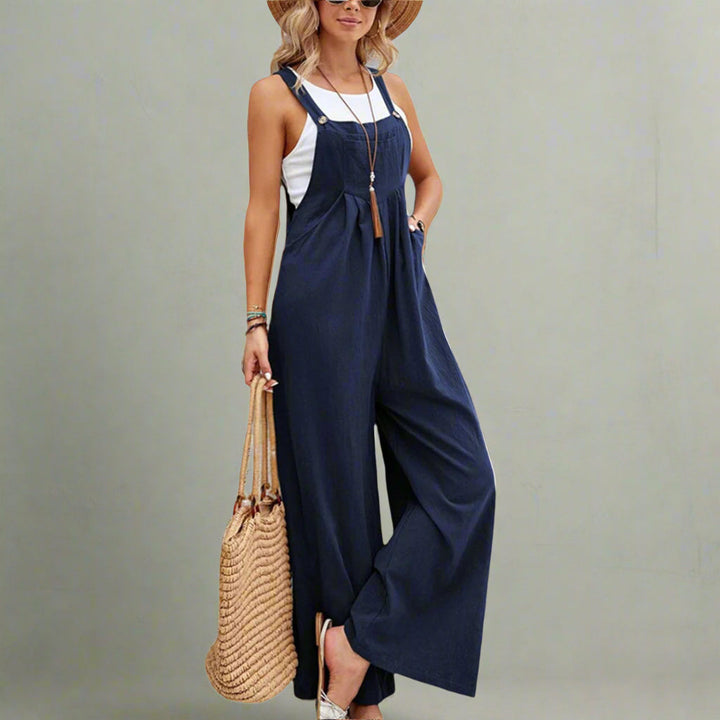 Levoire | Combinaison Sans Manches En Coton Et Lin Pour Dames Ample Bleu foncé