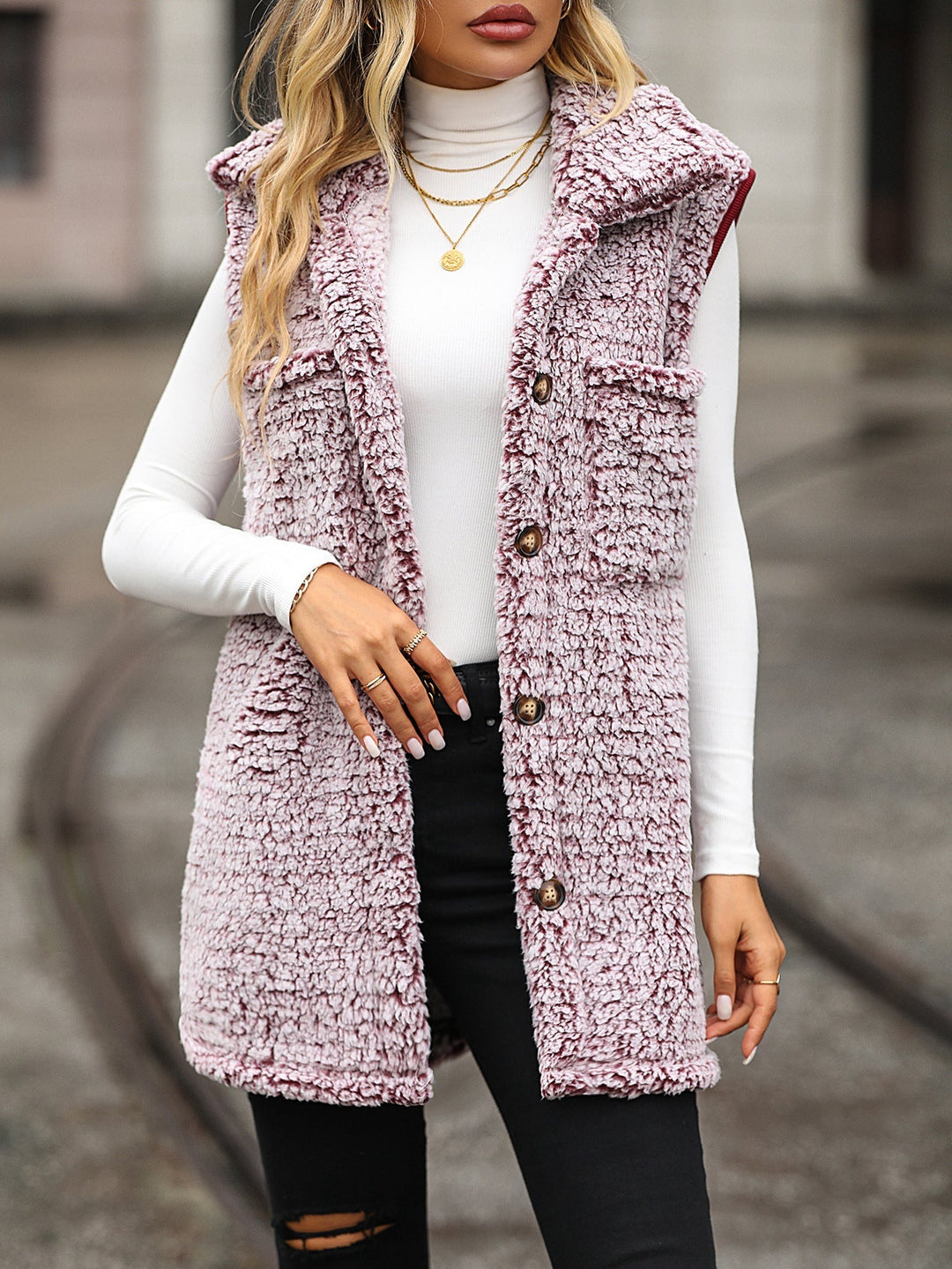 Levoire | Élégante Longue Veste En Tricot En Peluche Pour Femmes Avec Boutons Rot