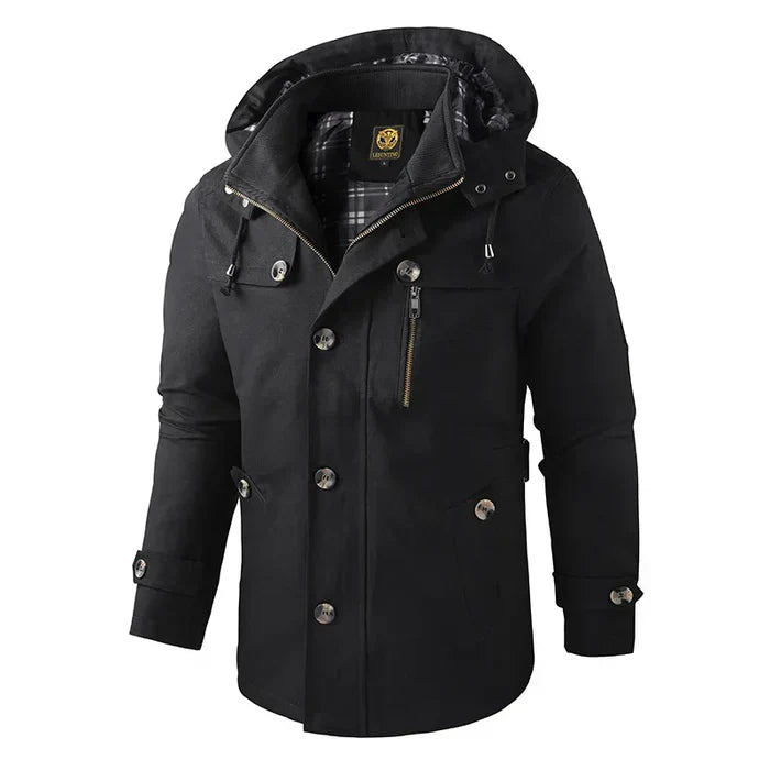 Levoire | Trench-coat élégant avec capuche pour hommes Noir