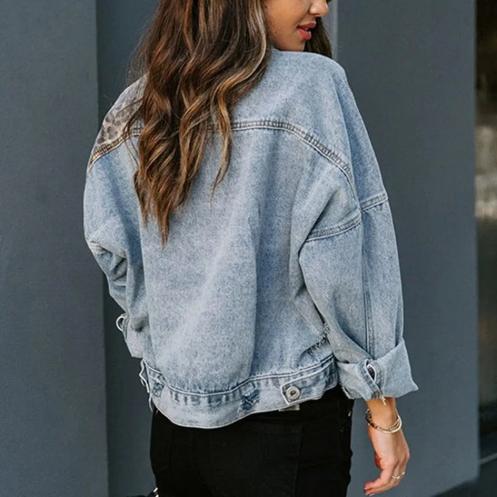 Levoire | Veste En Denim Élégante T Avec Motif Léopard