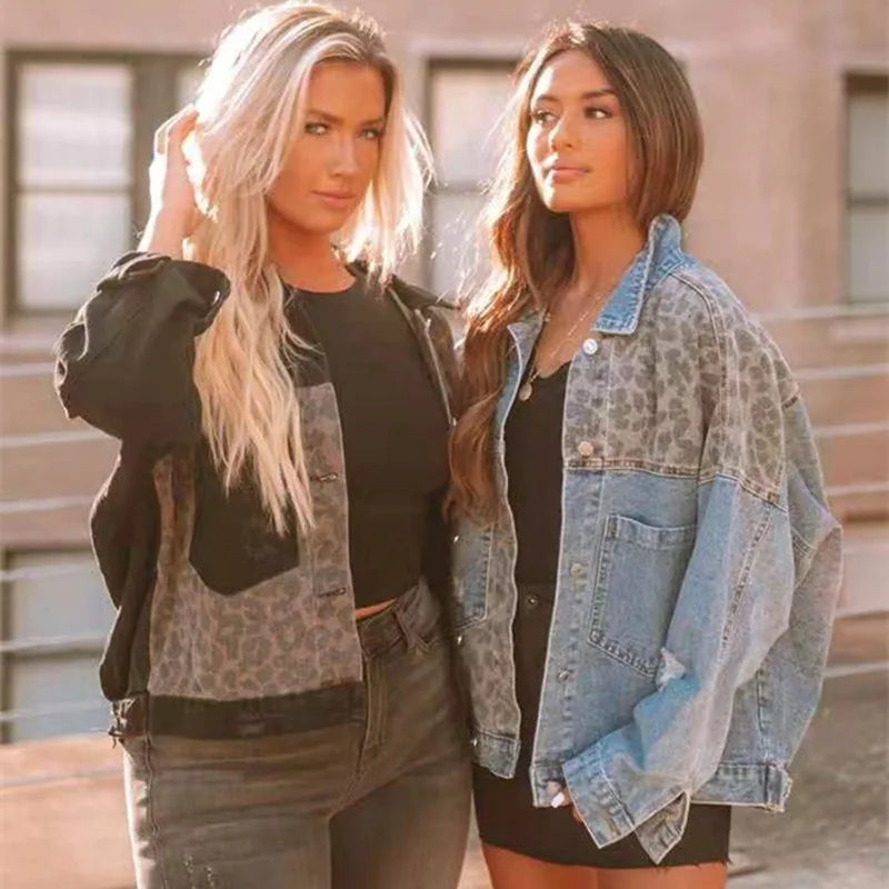 Levoire | Veste En Denim Élégante T Avec Motif Léopard