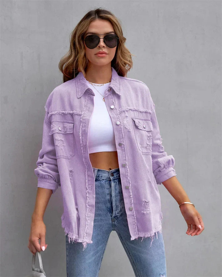 Levoire | Grande Chemise À Rayures Déchirées Pour Femmes Lila