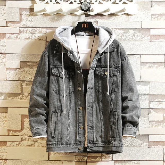 Levoire | Veste En Denim Amovible Avec Capuche Pour Hommes Gris