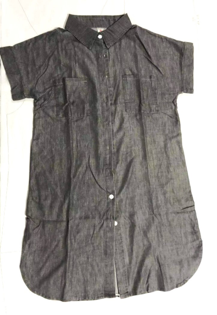 Levoire | Manches Courtes Robe Chemise À Coupe Décontractée À Fermeture À Boutons Gris