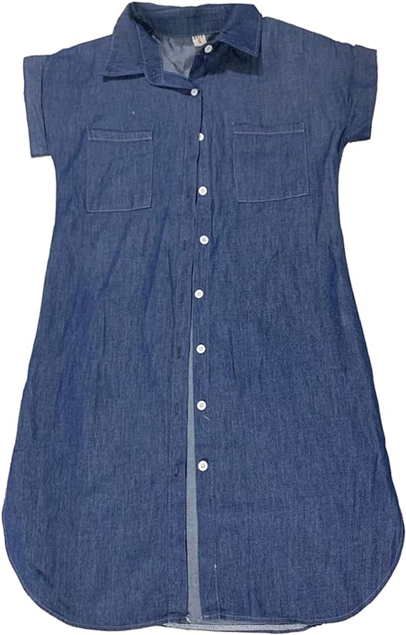 Levoire | Manches Courtes Robe Chemise À Coupe Décontractée À Fermeture À Boutons Bleu foncé