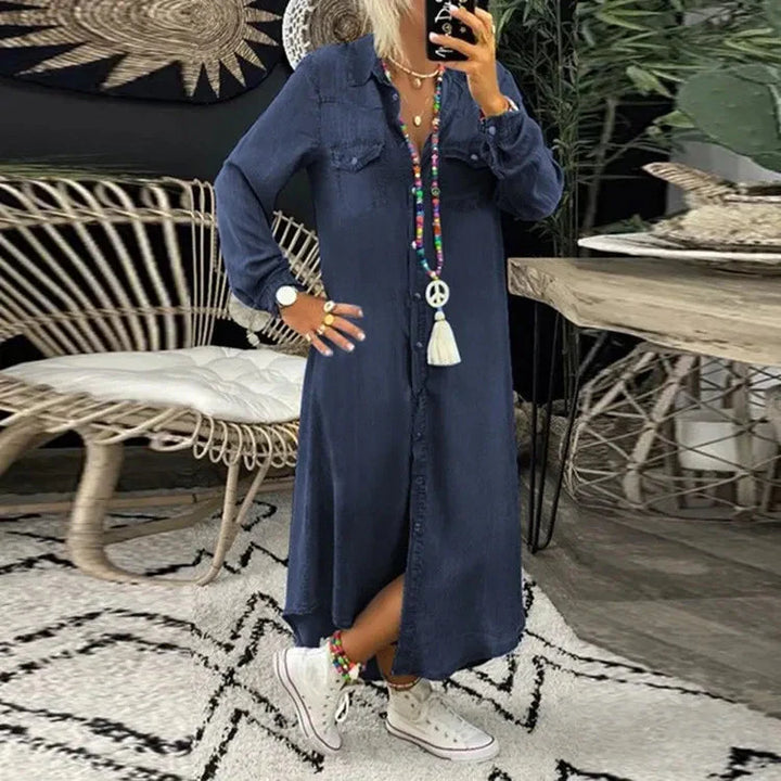 Levoire | Robe Chemise À Manches Longues Avec Fermeture À Boutons Maxi Dress Bleu foncé