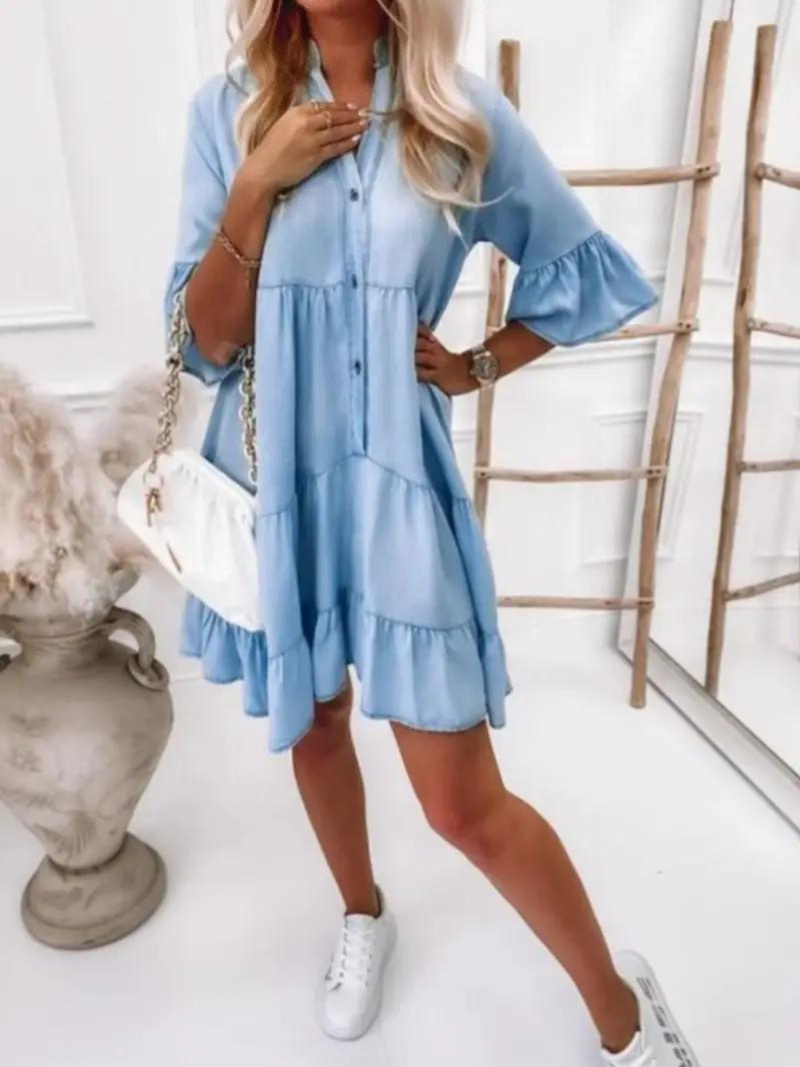 Levoire | Robe, Coupe Ample, Manches Mi-Longues, Robe À Volants, Robe D'Été 2XL