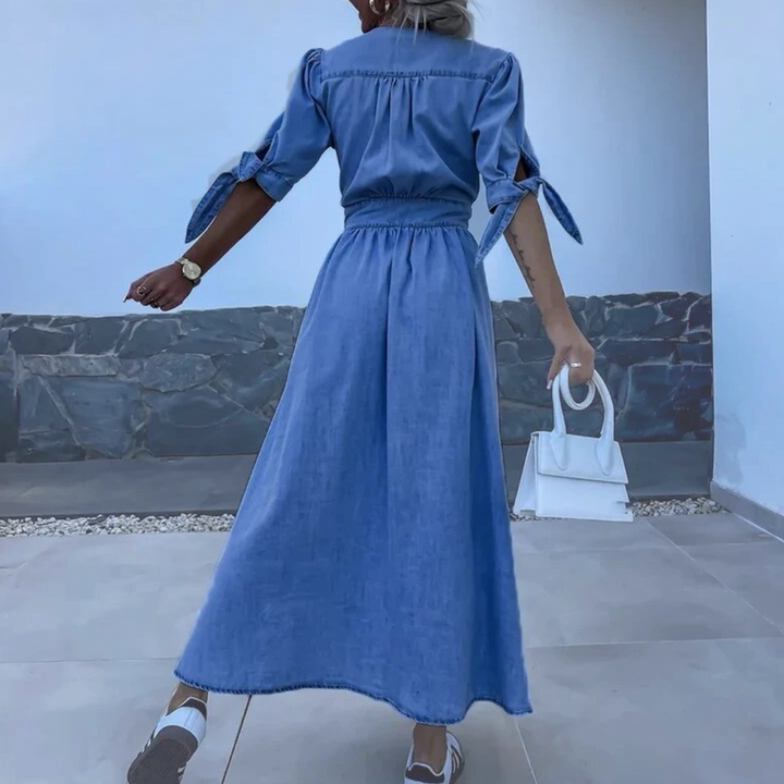 Levoire | Robe Maxi À Manches Mi-Longues Décolletée En V