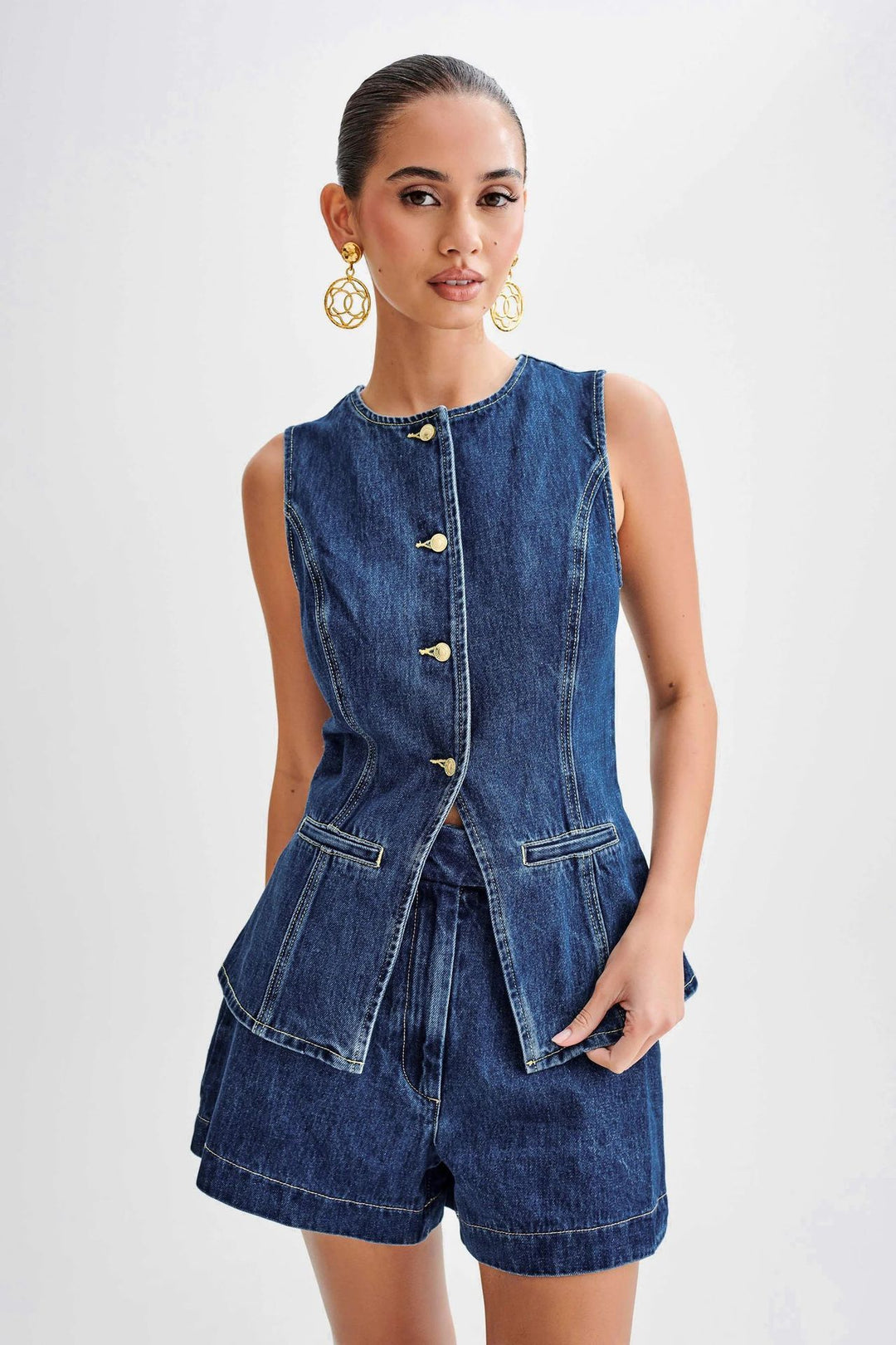 Levoire | Tenue Sans Manches Taille Haute Ensemble Court En Jean Ensemble Coordonné Femmes