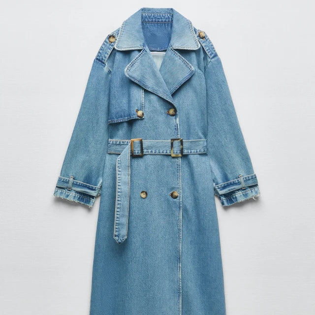 Levoire | Fit Denim Trenchcoat Tyylille Ja Toimivuudelle Sininen