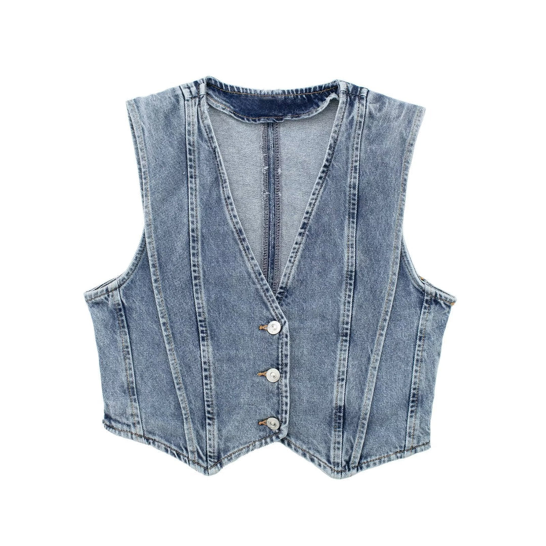 Levoire | Veste Sans Manches À Boutons Pour Femme, Veste Courte Bleu clair