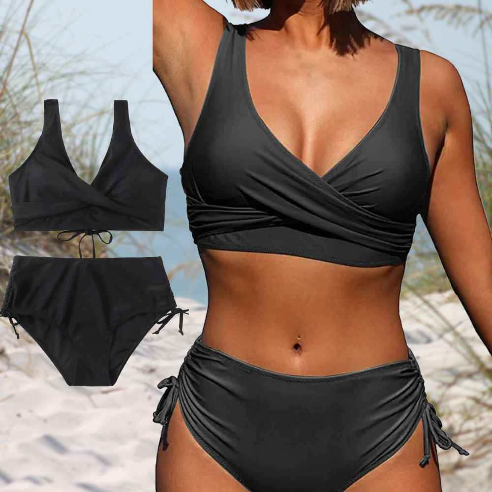 Levoire | Ensemble De Bikini À Taille Haute Avec Volants Pour Femmes Noir