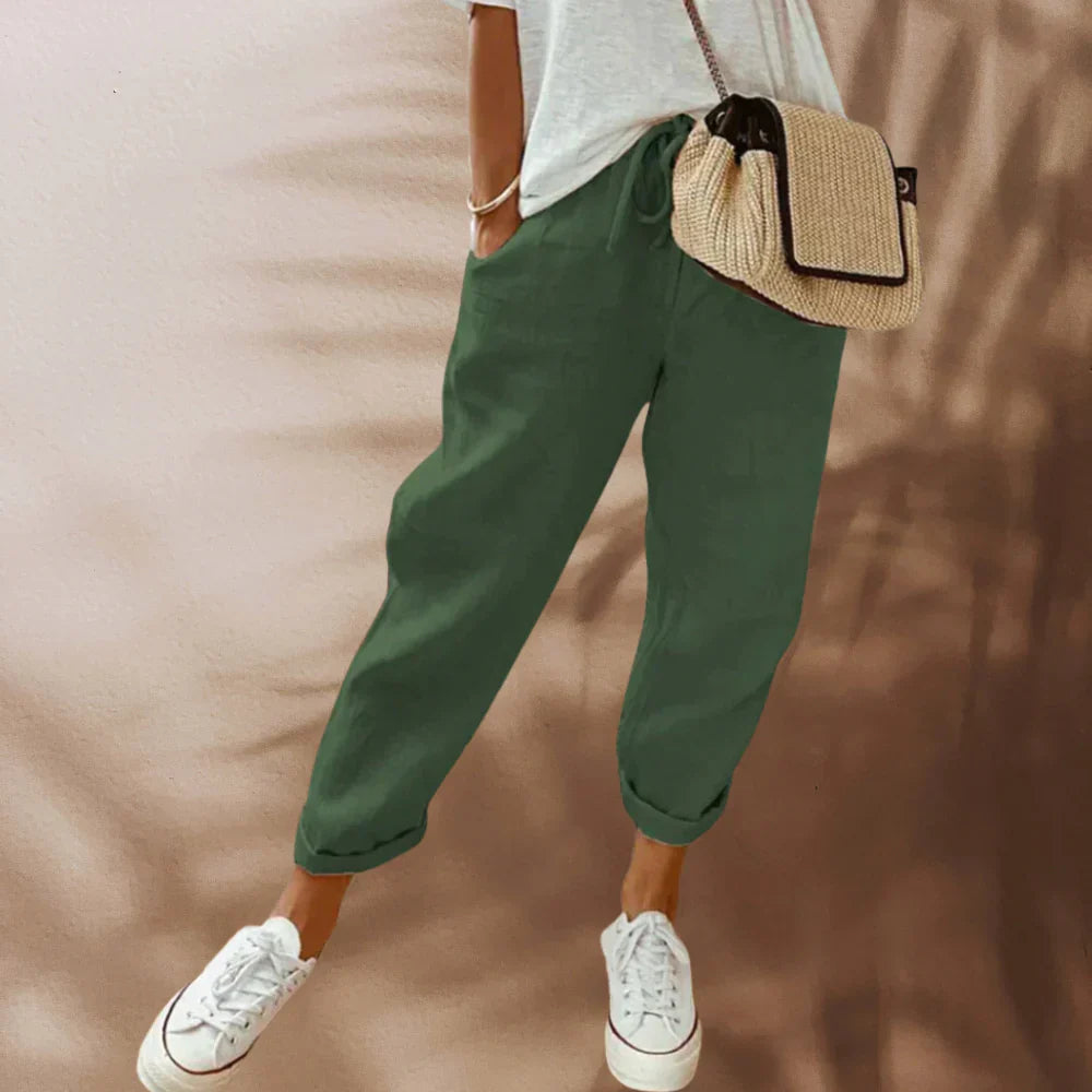 Levoire | Pantalon En Lin Décontracté Et Stylé Vert