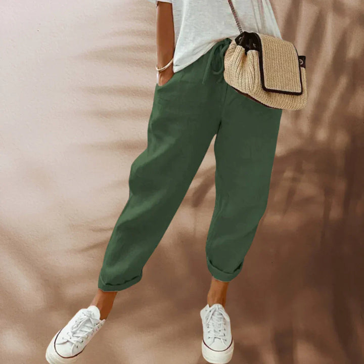 Levoire | Pantalon En Lin Décontracté Et Stylé Vert