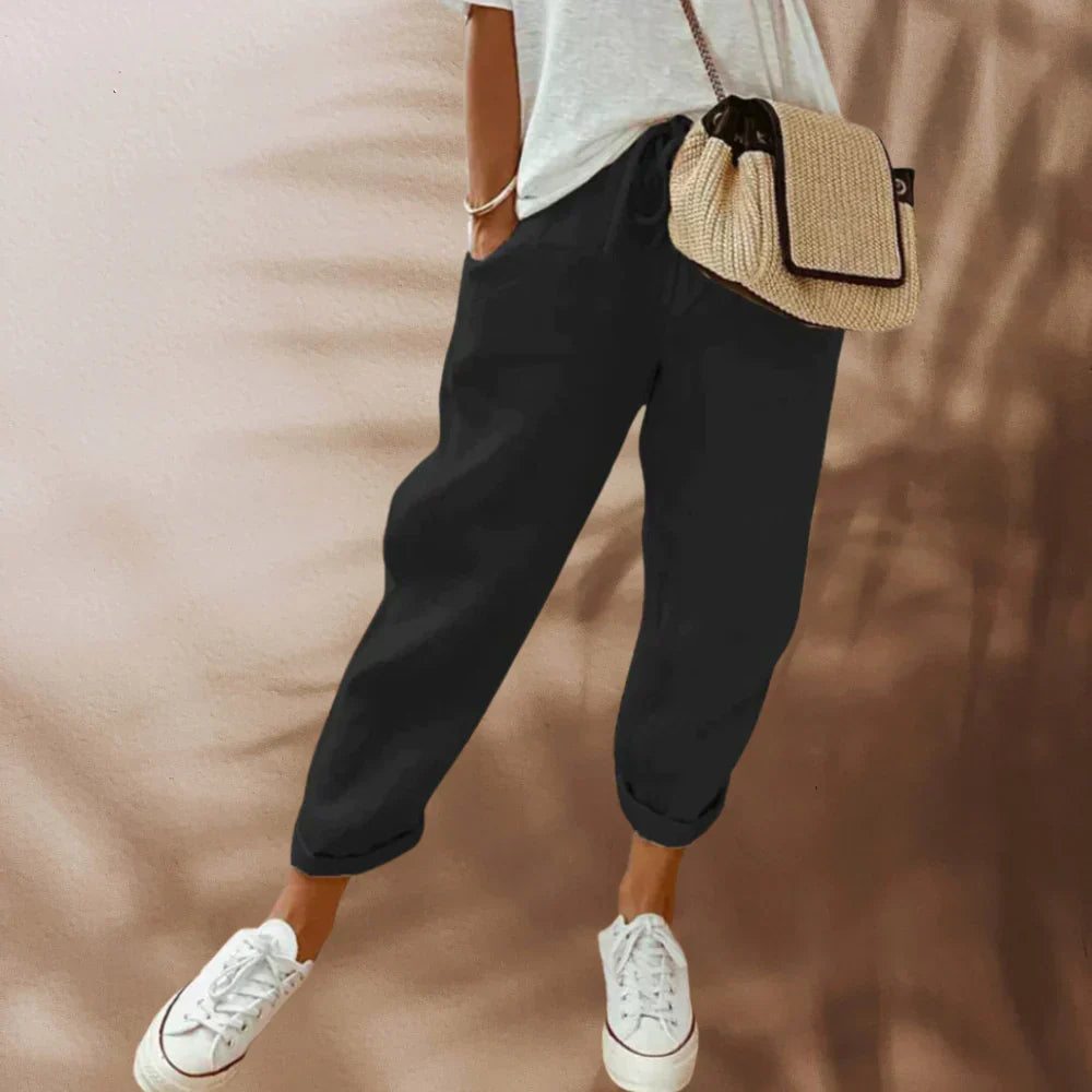 Levoire | Pantalon En Lin Décontracté Et Stylé Noir