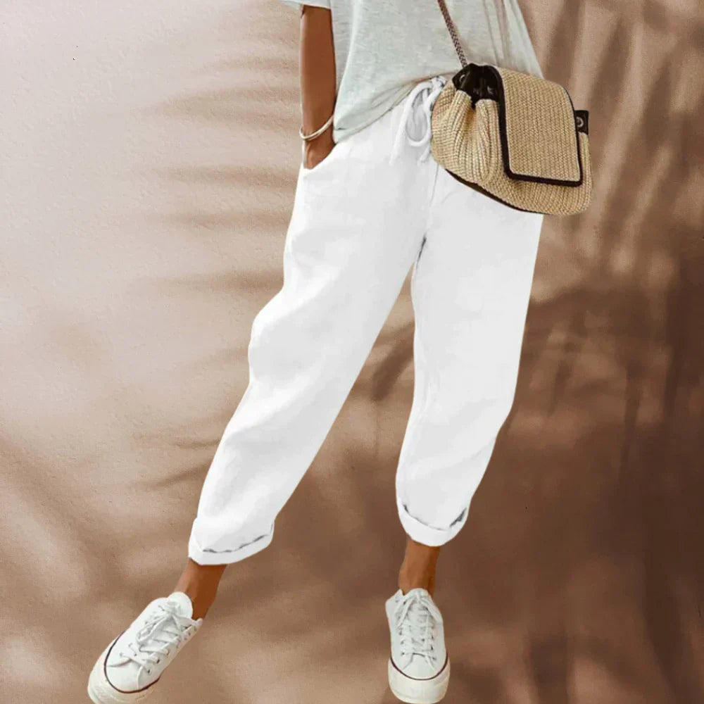 Levoire | Pantalon En Lin Décontracté Et Stylé Blanc