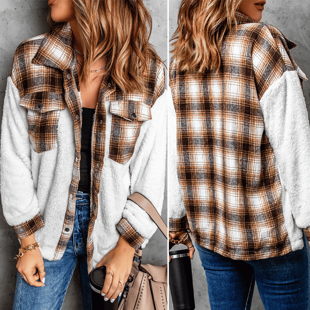 Levoire | Chemise En Polaire À Carreaux Chaude Pour Femmes Brun Blanc