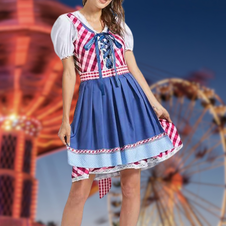Levoire | Costume De Femme Robe Avec Tablier Et Chemisier - Rouge Rouge Bleu