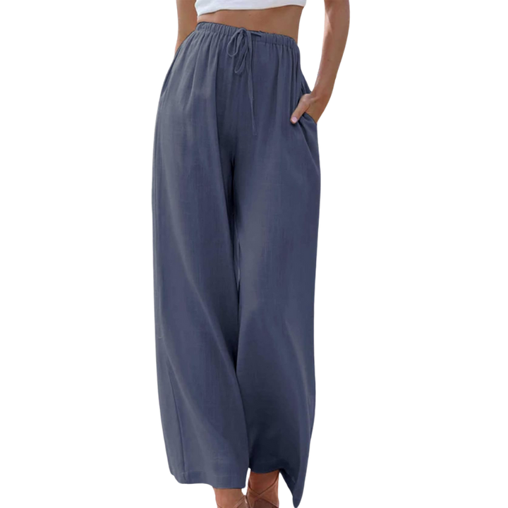 Levoire | Pantalon Élégant En Coton Et Lin Bleu marine