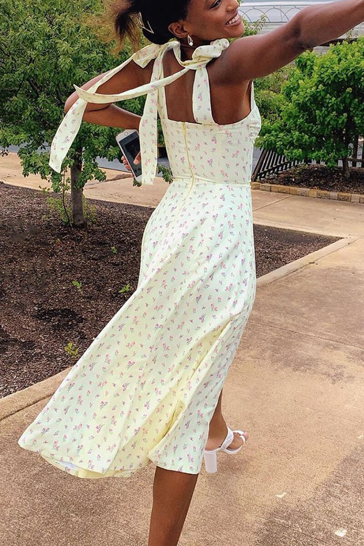 Levoire | Belle Robe Midi Avec Bretelles Et Fente